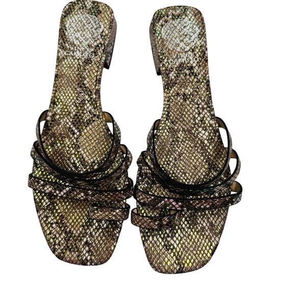 Vince Camuto Metallic Snake Embossed Strappy Slip On Sandals Women's Size 8.5 - Picture 2 of 9